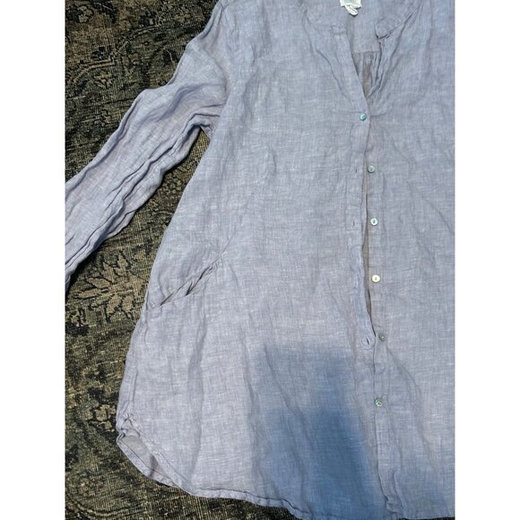 Sigrid Olsen Women’s 100% Linen Long Sleeve Top Sz XL Roll Tab Tunic Beachy - Picture 2 of 6